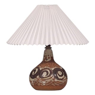 1970s Mid-Century Modern Tingkeramik Følle, Table Lamp, Brown and Cream Stoneware For Sale