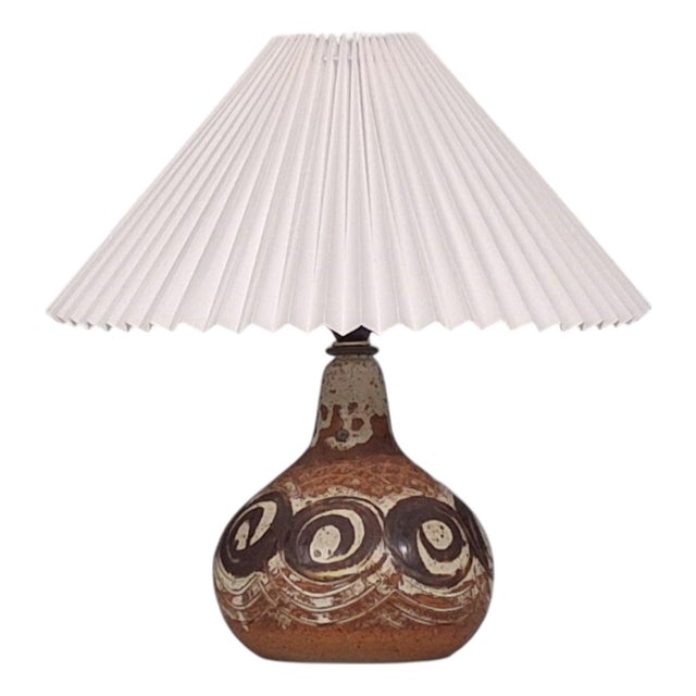 1970s Mid-Century Modern Tingkeramik Følle, Table Lamp, Brown and Cream Stoneware For Sale