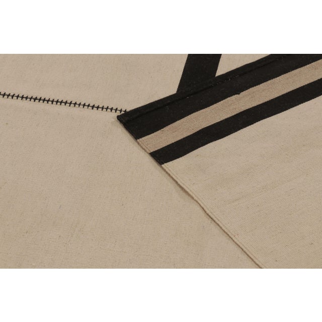 Textile Rug & Kilim’s Contemporary Kilim in Beige and Black Textural Stripes For Sale - Image 7 of 9