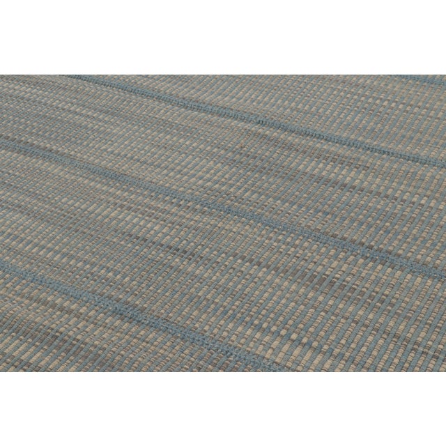 2010s Rug & Kilim's Contemporary Kilim, Gray Textural Stripes with Blue Accents For Sale - Image 5 of 10
