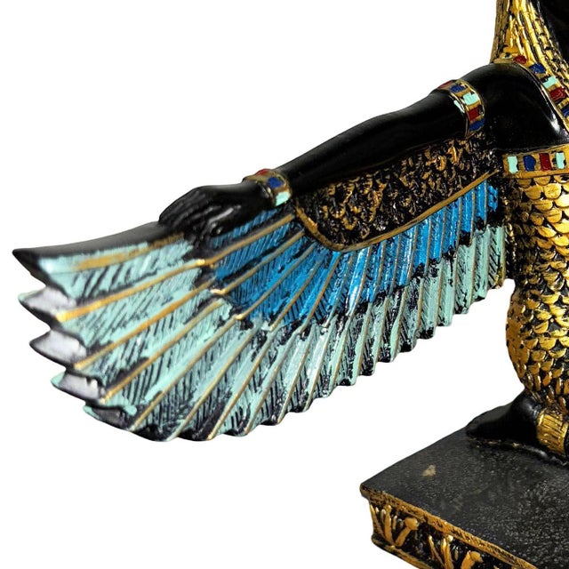 Plastic 1990s Hand Painted Resin Egyptian Goddess Tabletop Sculpture of Winged Deity Isis For Sale - Image 7 of 9