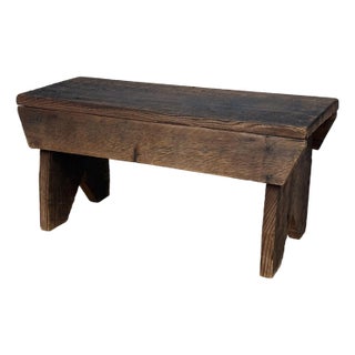 Antique Primitive Farmhouse Wood Footstool Ottoman For Sale