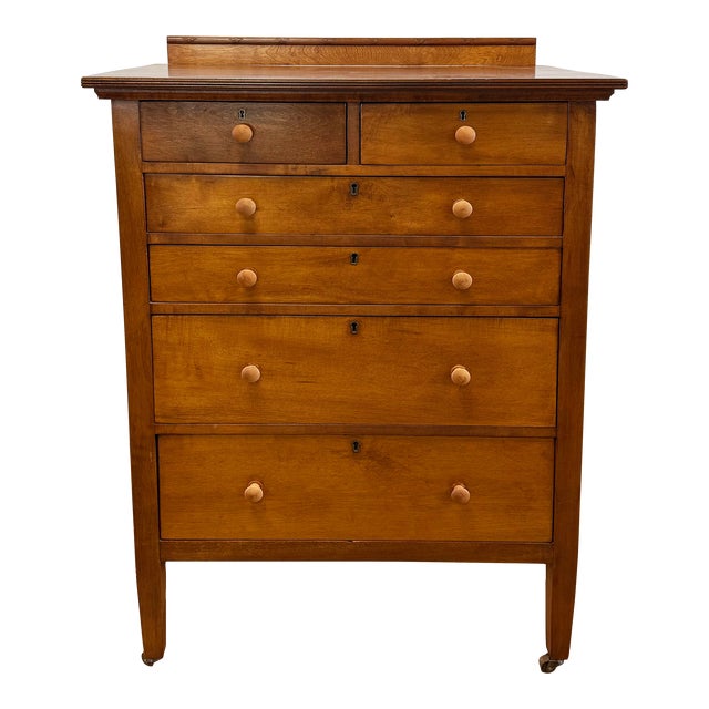 Vintage Tallboy Pine Six Drawer Dresser For Sale
