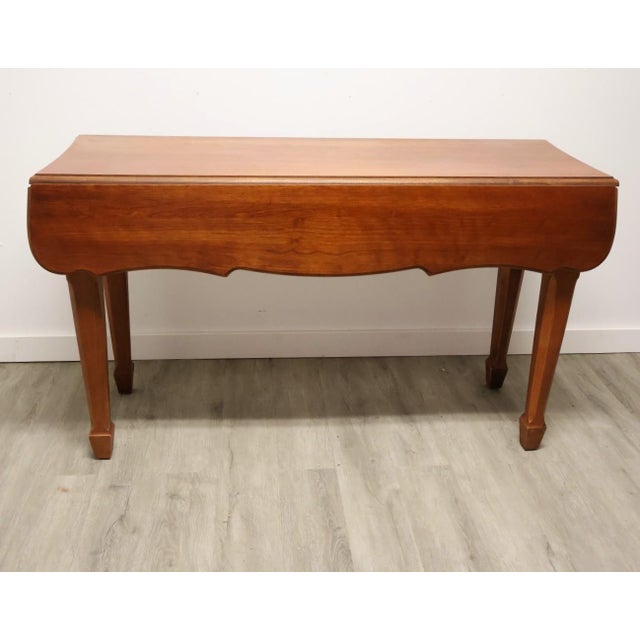Broyhill Vintage Broyhill Cherry Drop-Leaf Sofa Console Table With Dual Drawers For Sale - Image 4 of 9