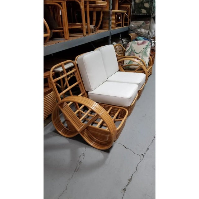 Mid-Century Modern Restored MCM Six-Strand 3-Seat Full Pretzel Rattan Sectional Sofa W/ Stacked Base For Sale - Image 3 of 4