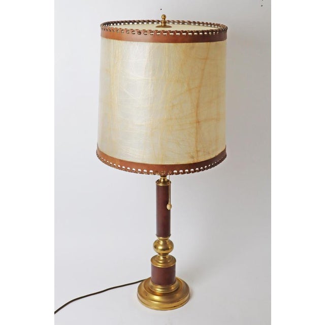 Large Hollywood Regency Leather and Brass Table Lamp, 1960s For Sale - Image 14 of 18