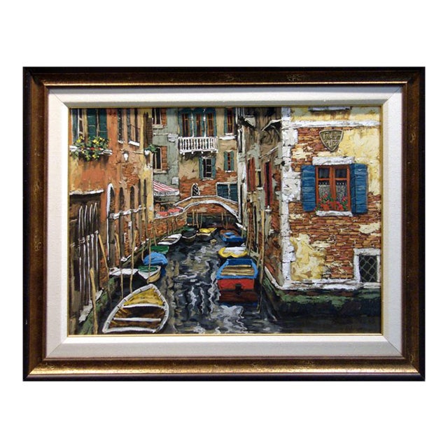 Viktor Shvaiko Boats of Venice Framed Art Signed on Canvas Original Coa For Sale