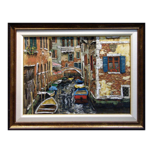 Viktor Shvaiko Boats of Venice Framed Art Signed on Canvas Original Coa