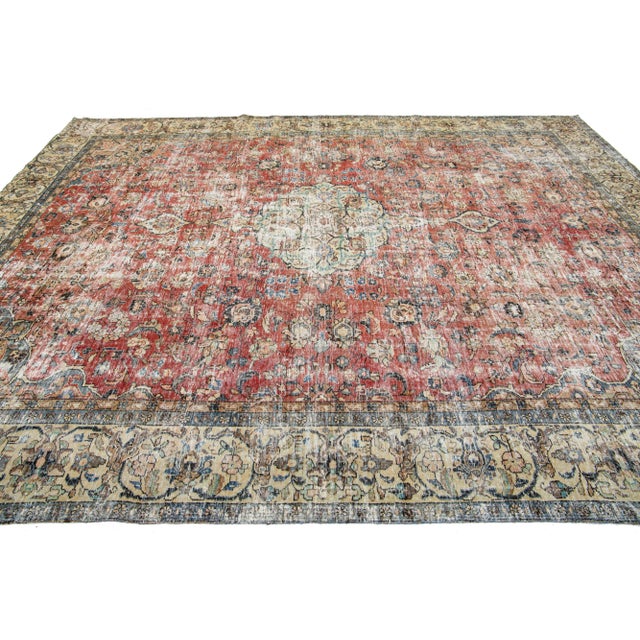 1920s Antique Distrssed Persian Tabriz Wool Rug For Sale - Image 5 of 9