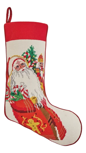 Jolly Christmas Embroidered Needlepoint Stocking