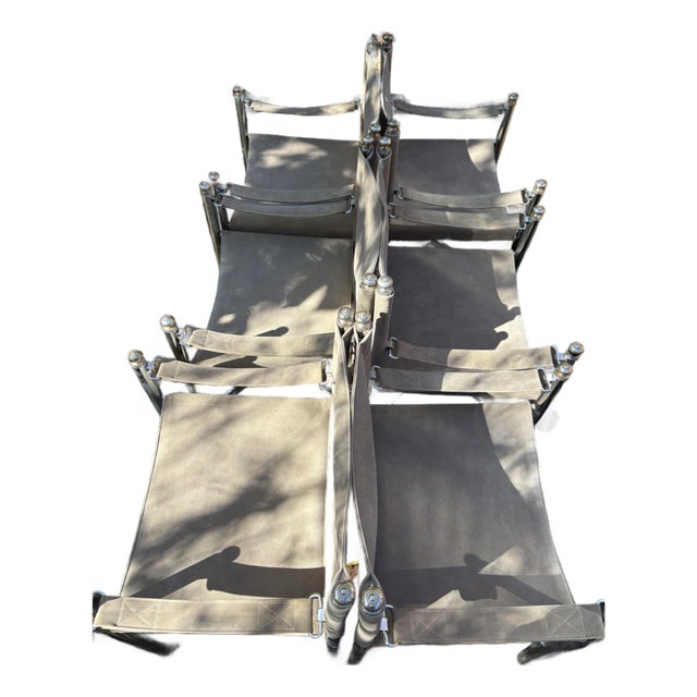 Set of 6 1960s Chrome & Suede Attributed to Pace Furniture Collection Campaign Chairs For Sale