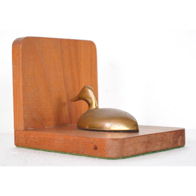 Traditional Pair of Vintage Oak & Brass Ducks Bookends For Sale - Image 3 of 13