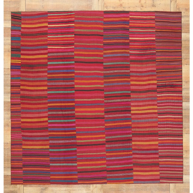 Colorful Vintage Turkish Striped Kilim Rug - 09'05 X 09'07 For Sale - Image 9 of 10