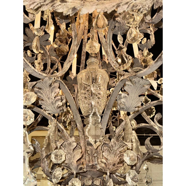 Late 20th Century Patinated Iron and Crystal Chandelier by Ernesto Klun For Sale - Image 4 of 7