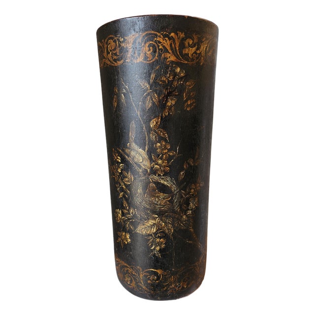 19th C. Chinoiserie Leather Umbrella Stand For Sale