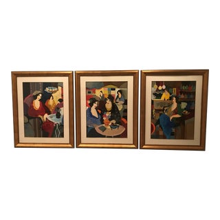 Contemporary Itzchak Tarkay Cafe Select Triptych, Framed - Set of 3 For Sale