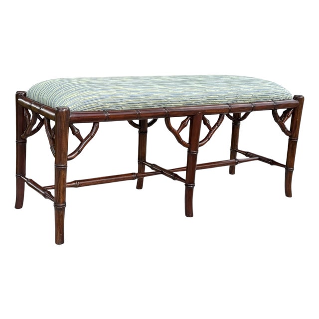 Custom Upholstered Faux Bamboo Bench For Sale