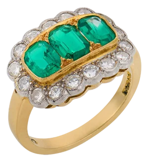1940s Retro English Gia Colombia No Oil Emerald Diamond 18k Two Tone Gold Ring, Size 4