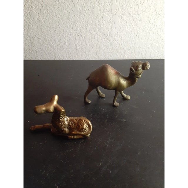 Art Deco Vintage Solid Brass Miniature Camel & Giraffe Figurines- Set of 2 For Sale - Image 3 of 5