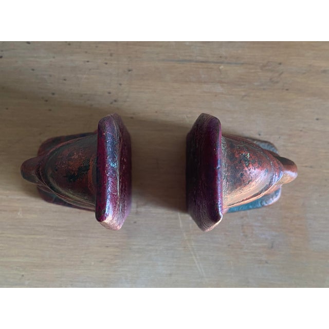 Metal Mid-Century Modern Mayan-Inspired Solid Cast Copper Bookends - a Pair For Sale - Image 7 of 10