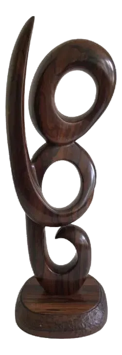 1970s Carved Rosewood Swirl Sculpture on Rosewood Base