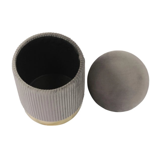 Zoe Grey Velvet Storage Ottoman For Sale - Image 4 of 8