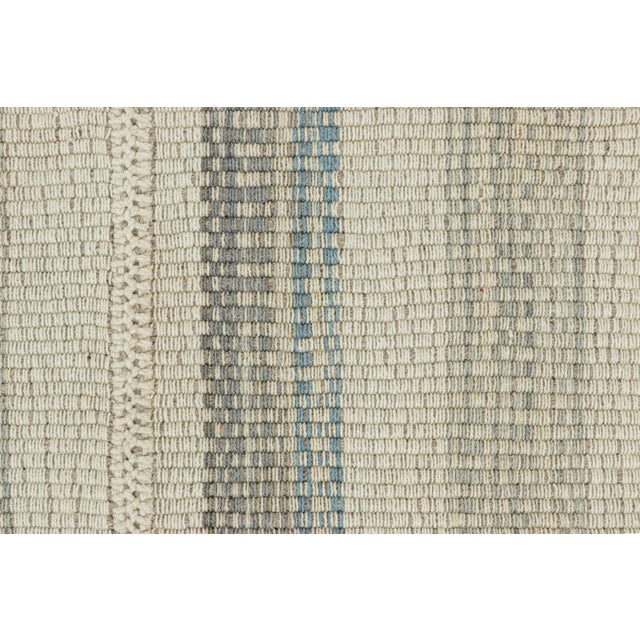 2010s Rug & Kilim’s Contemporary Kilim With Textural Cream, Beige and Blue Stripes For Sale - Image 5 of 7