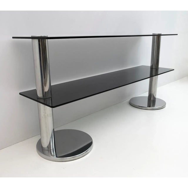 Modern Italian Chromed Steel and Smoked Glass Console, 1970s For Sale - Image 4 of 12