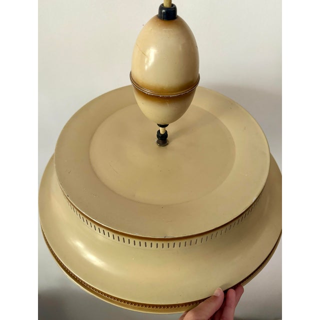 Vintage Art Deco Streamline Moderne Saucer Form Tole Chandelier For Sale In Los Angeles - Image 6 of 11