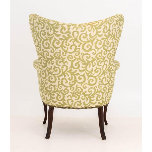 Light Green Chippendale Style Upholstered Wingback Armchair For Sale - Image 8 of 8