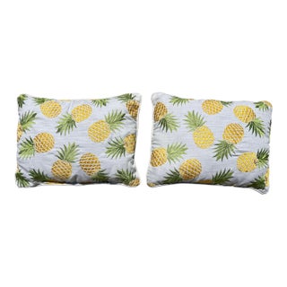 Pair of Tropical Pineapple Embroidered Pillows -2 For Sale
