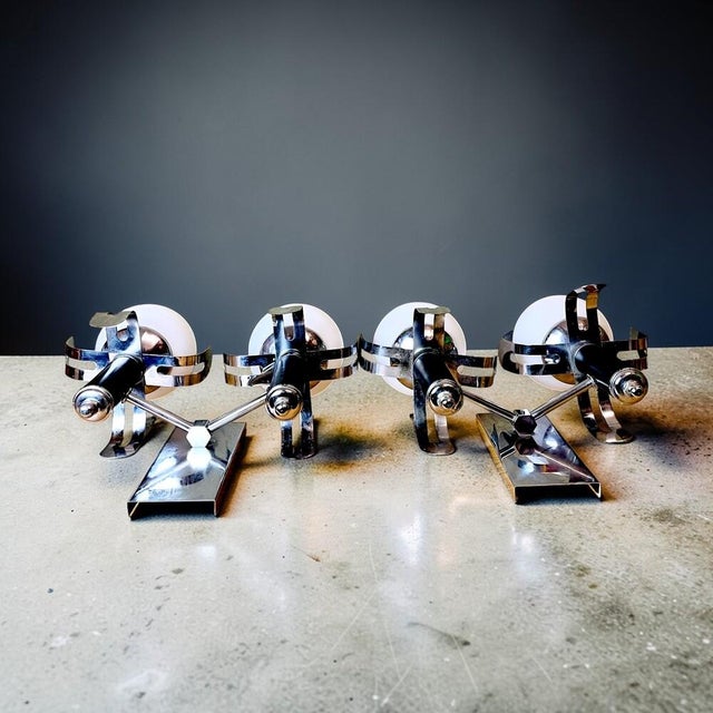 Mid-Century Modern Portuguese Brutalist Double Wall Sconces with Opaline Glass Lampshades, 1980s, Set of 2 For Sale - Image 3 of 12