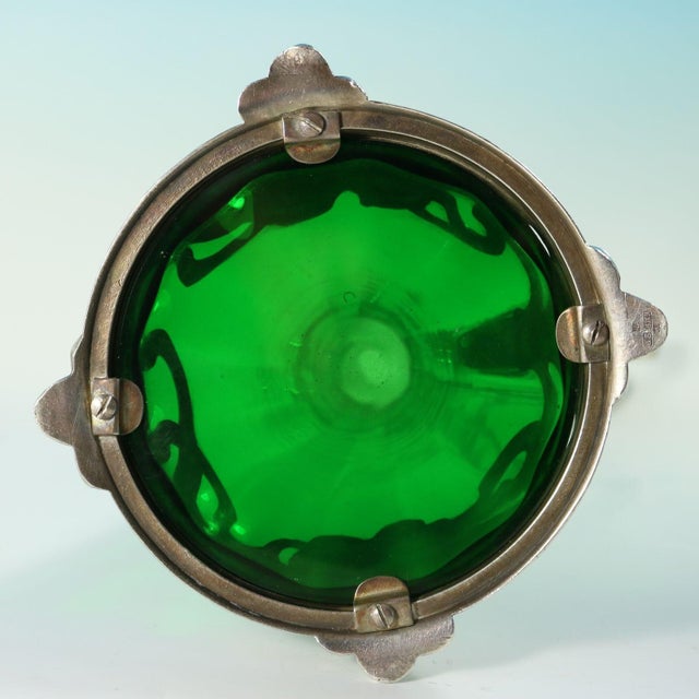 Art Nouveau WMF Claret Jug and Stopper With Green Glass Liner For Sale - Image 11 of 15