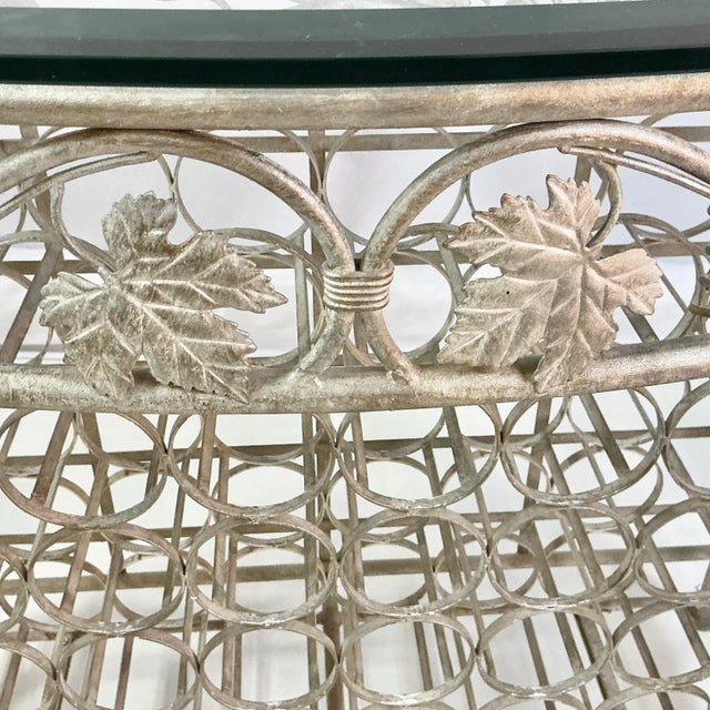 Vintage Maitland-Smith Hollywood Regency Silver Leaf Wine Rack Console Table - 30 Wells, Demi-Lune Design, Attributed For Sale - Image 11 of 16