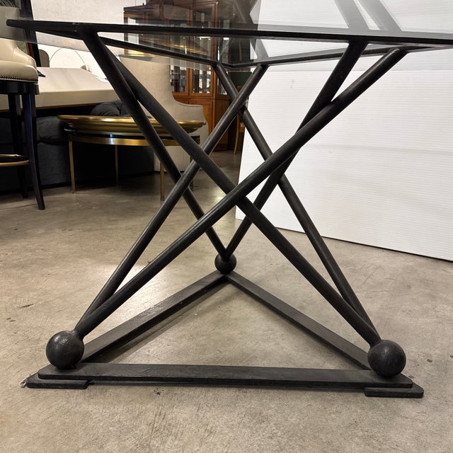 Formations Dual Iron Pedestal Base Glass Dining Table For Sale - Image 11 of 16
