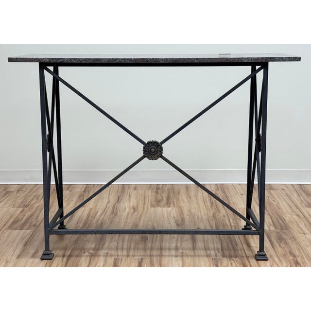 Vintage Stone Top Medallion Iron Console Table For Sale - Image 4 of 15