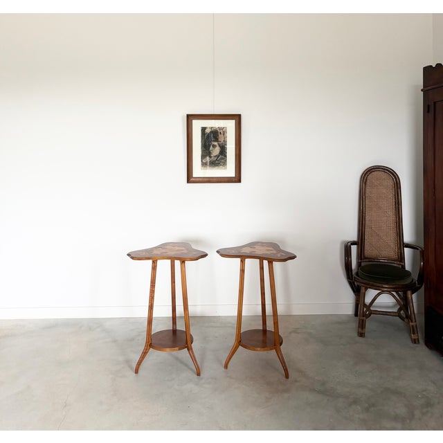 Louis Majorelle Art Nouveau Side Table / Boudoir Table Marquetry Pair Available For Sale - Image 10 of 18