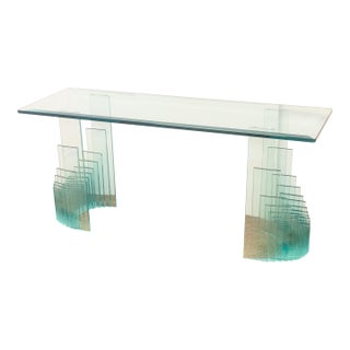 Contemporary Modern Fiam Italian Stacked Glass Rectangular Console Table For Sale