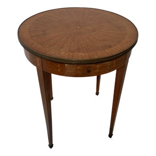 Round Louis XVI Style Side Table in Marquetry Wood, 20th Century For Sale