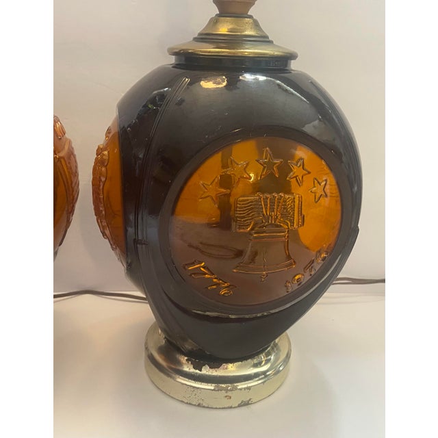 Vintage Phoenix Consolidated Light Co Amber 24” Set of Patriotic Lamps Rare - a Pair For Sale - Image 12 of 18