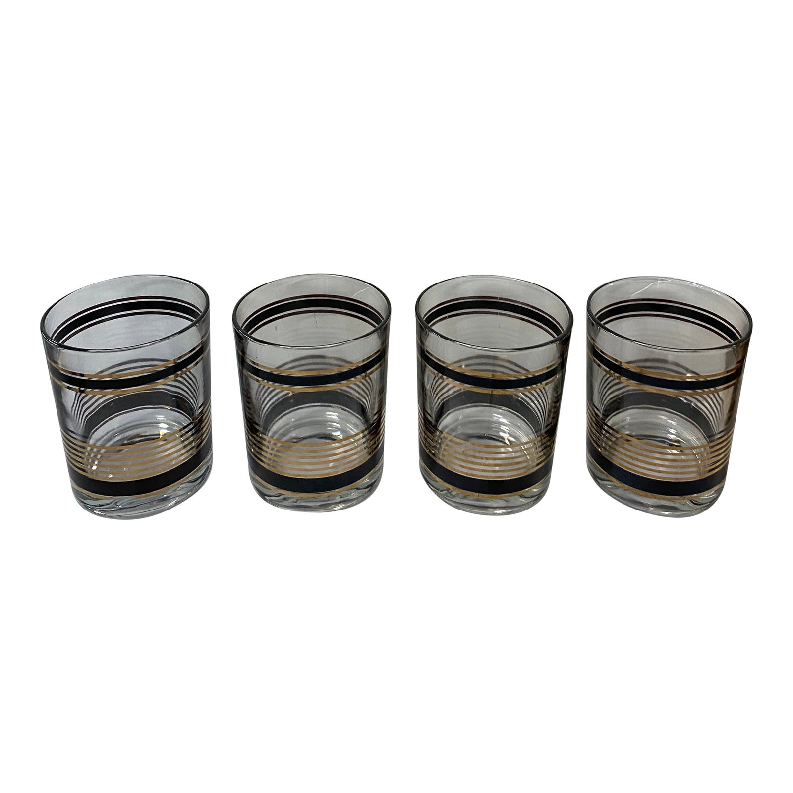 1980s Black and Gold Striped Glasses Set of 4 Chairish