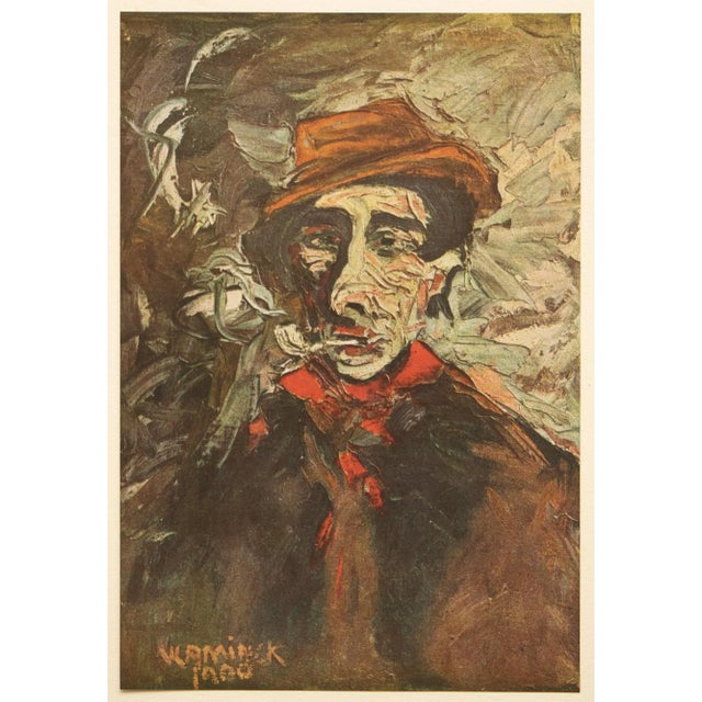 A vintage First Edition period offset lithograph, print, after painting "Man in Red Scarf" (1900) by Maurice Vlaminck...