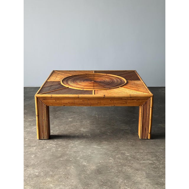 Sunburst Rattan Coffee Table, Attributed to Vivai Del Sud, Italy, 1970s For Sale In Greensboro - Image 6 of 17