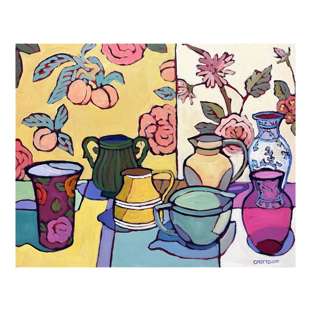 Wonderful Life — Colorful Vintage Still Life With Pitchers and Vases For Sale