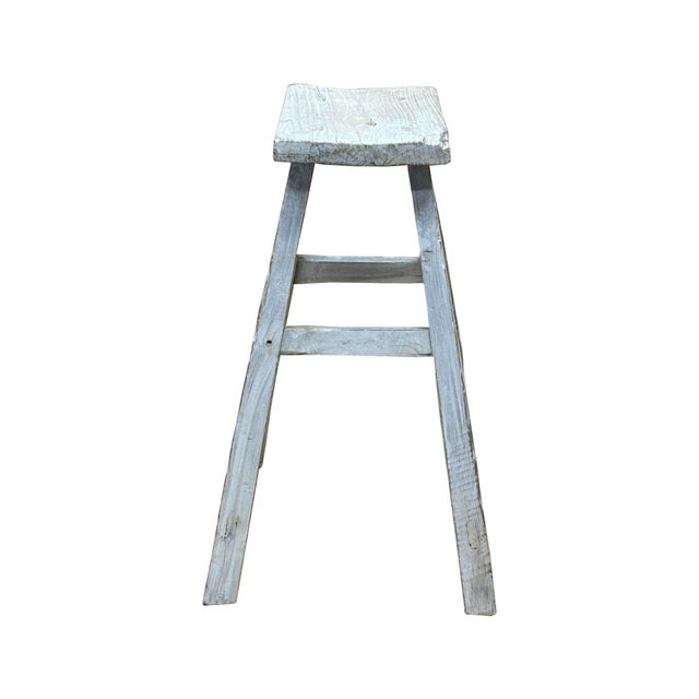 Rustic Rustic Raw Rough Wood Grain Rectangle Slim Stool Bench Side Table For Sale - Image 3 of 7
