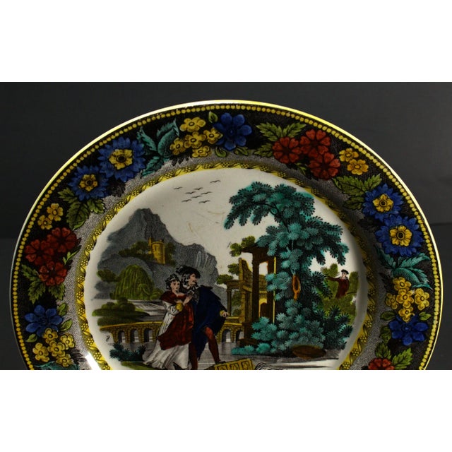 Early 19th Century 1830s Creil-Montreau French Faience Polychrome Transfer Plate Courting Couple For Sale - Image 5 of 17