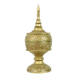 Large Golden Wooden Offering Bowl, 1950s For Sale
