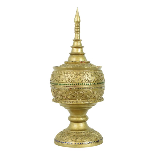 Large Golden Wooden Offering Bowl, 1950s For Sale