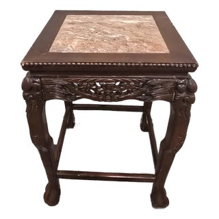 Antique Chinese Carved Hardwood Marble Table For Sale