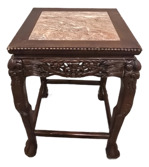 Antique Chinese Carved Hardwood Marble Table